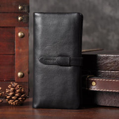 Handmade Leather Mens Cool Long Leather Wallet Bifold Clutch Wallet for Men