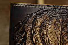 Handmade Leather Tooled Alien-Predator Mens Long Wallet Cool Leather Wallet Clutch Wallet for Men - imessengerbags