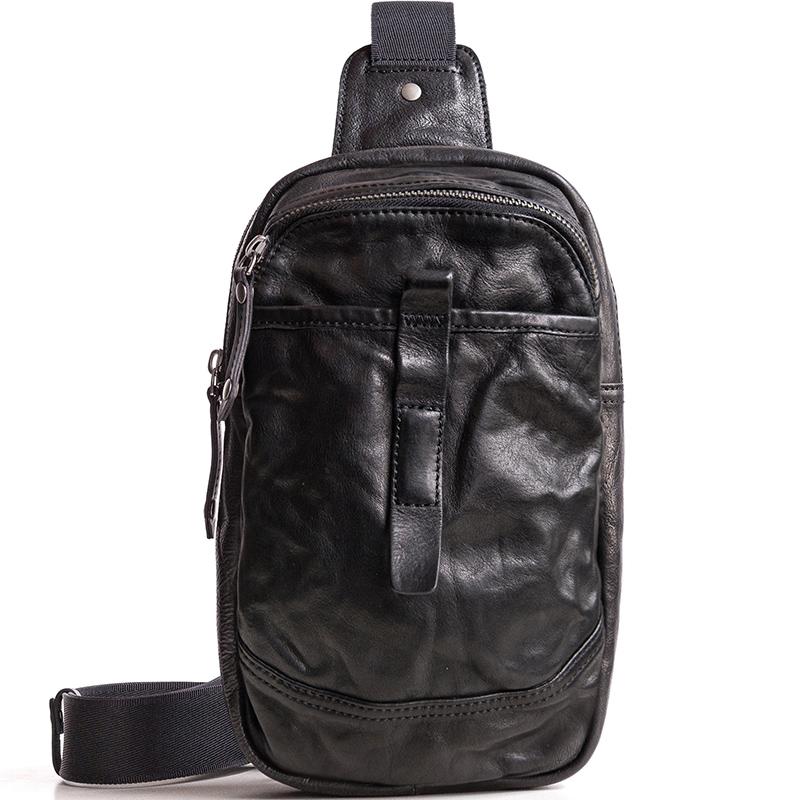 Genuine Leather Mens Cool Chest Bag Sling Bag Crossbody Bag Travel Bag Hiking Bag for men - imessengerbags