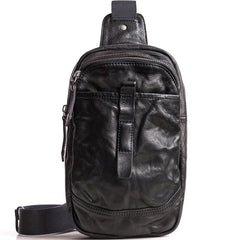 Genuine Leather Mens Cool Chest Bag Sling Bag Crossbody Bag Travel Bag Hiking Bag for men