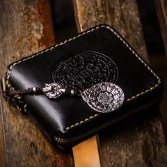 Handmade Leather Tibetan Tooled Mens billfold Wallet Cool Chain Wallet Biker Wallet for Men - imessengerbags