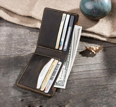 Handmade Leather Mens Cool Slim Leather Wallet Men Small Wallets Bifold for Men - imessengerbags
