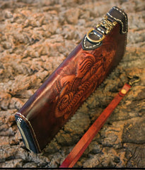 Handmade Leather Mens Chain Biker Wallet Cool Tooled Ganesha Wallet Long Phone Wallets for Men