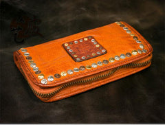 Handmade Leather Mens Chain Biker Wallet Cool Leather Wallet Long Phone Wallets for Men