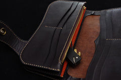 Handmade Leather Tooled Thunder God Mens Chain Biker Wallet Cool Leather Wallet With Chain Wallets for Men - imessengerbags