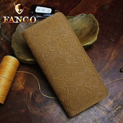 Handmade Leather Floral Mens Cool Travel Long Wallet Card Holder Card Slim Clutch Wallets for Men - imessengerbags