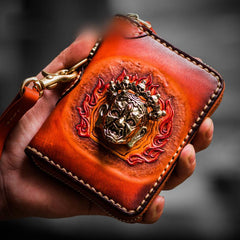 Handmade Leather Tibetan Mens billfold Wallet Cool Chain Wallet Biker Wallet for Men - imessengerbags
