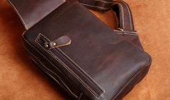 Genuine Leather Mens Cool Chest Bag Sling Bag Crossbody Bag Travel Bag Hiking Bag for men - imessengerbags