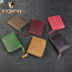 Handmade Leather Floral Mens Zipper Cool billfold Wallet Card Holder Small Card Slim Wallets for Men - imessengerbags