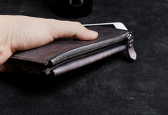 Genuine Leather Mens Cool Long Leather Wallet Card Wallet Clutch Wristlet Wallet for Men - imessengerbags