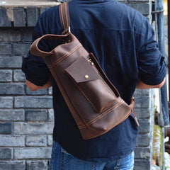 Genuine Leather Mens Cool Chest Bag Sling Bag Crossbody Bag Travel Bag Hiking Bag for men