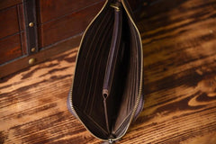 Handmade Leather Mens Cool Long Leather Wallet Zipper Clutch Wallet for Men - imessengerbags