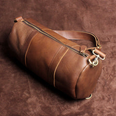 Genuine Leather Mens Bucket Bag Round Circle Bag Cool Weekender Bag Travel Bag Duffle Bags Overnight Bag Holdall Bag for men - imessengerbags