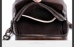 Handmade Genuine Leather Mens Cool Chest Bag Sling Bag Crossbody Bag Travel Bag Hiking Bag for men - imessengerbags