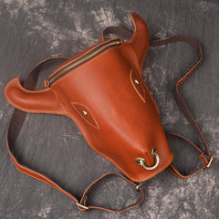 Handmade Leather Mens Cool XO Bull Backpack Sling Bag Black Travel Bag Hiking Bag for men