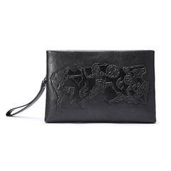Genuine Leather Mens Urban Cohort Clutch Cool Slim Wallet Zipper Clutch Wristlet Wallet for Men