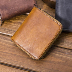Genuine Leather Mens Cool Zipper Leather Wallet Men Small Wallets Bifold for Men - imessengerbags