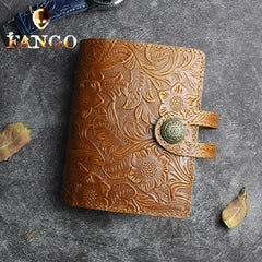 Handmade Leather Floral Mens Cool Short Wallet Card Holder Small Card Slim Wallets for Men