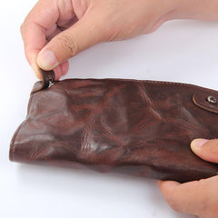Handmade Leather Mens Cool Long Leather Wallet Bifold Clutch Wallet for Men