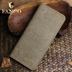 Handmade Leather Floral Mens Cool Travel Long Wallet Card Holder Card Slim Clutch Wallets for Men - imessengerbags