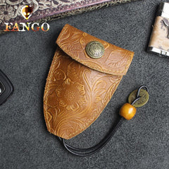 Handmade Leather Floral Mens Cool Car Key Wallet Coin Wallet Pouch Car KeyChain for Men - imessengerbags