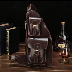 Leather Mens Sling Bag Chest Bag Cool Sling Shoulder Bag Sling Backpack for men - imessengerbags