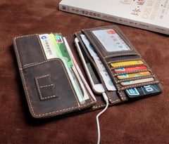Handmade Leather Mens Wallet Cool Long Leather Wallet Clutch Wristlet Wallet for Men - imessengerbags