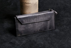 Genuine Leather Mens Cool Long Leather Wallet Card Wallet Clutch Wristlet Wallet for Men - imessengerbags