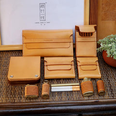 Cool Wooden Beige Leather Mens 20pcs Cigarette Case Custom Cigarette Holder for Men - imessengerbags