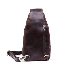 Handmade Leather Mens Cool Chest Bag Sling Bag Crossbody Bag Travel Bag Hiking Bag for men