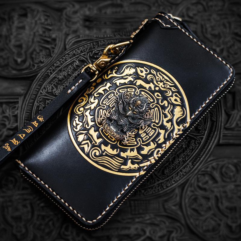 Handmade Leather Tibetan Mens Chain Biker Wallet Cool Leather Wallet Long Clutch Wallets for Men - imessengerbags
