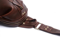 Handmade Leather Mens Cool Chest Bag Sling Bag Crossbody Bag Travel Bag Hiking Bag for men