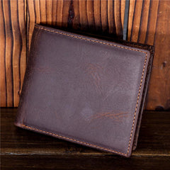 Handmade Leather Mens Cool Slim Leather Wallet Card Wallet Holders Men Small Wallets Bifold for Men - imessengerbags