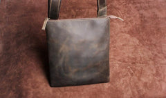 Handmade Leather Mens Cool Messenger Bag Square Bag Chest Bag Bike Bag Cycling Bag for men