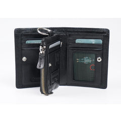 Genuine Leather Mens Cool billfold Leather Wallet Men Small Zipper Wallets for Men - imessengerbags