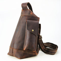 Genuine Leather Mens Cool Chest Bag Sling Bag Crossbody Bag Travel Bag Hiking Bag for men