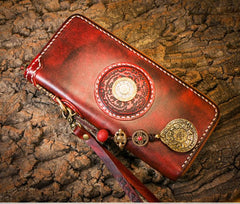 Handmade Leather Mens Chain Biker Wallet Cool Leather Wallet Long Phone Wallets for Men