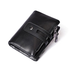 Cool Leather Mens Zip Wallet billfold Slim Bifold Wallet Card Wallet for Men - imessengerbags