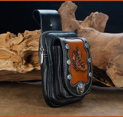 Cool Leather Mens Engraved Scorpion Biker Belt Pouch Waist Bag Drop Leg Bag for Men