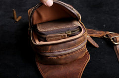 Genuine Leather Mens Cool Chest Bag Sling Bag Crossbody Bag Travel Bag Hiking Bag for men