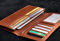 Genuine Leather Mens Cool Long Leather Wallet Zipper Clutch Wristlet Wallet for Men - imessengerbags