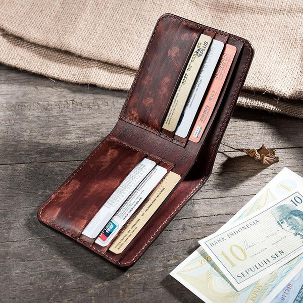 Handmade Leather Mens Cool Slim Leather Wallet Men Small Wallets Bifold for Men - imessengerbags