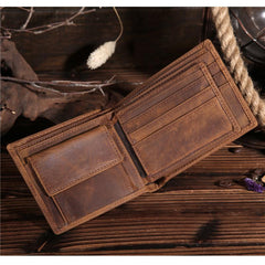 Handmade Leather Mens Cool Slim Leather Wallet Card Wallet Holders Men Small Wallets Bifold for Men - imessengerbags