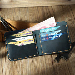 Handmade Slim Black Leather Mens Billfold Wallet Personalize Bifold Small Wallets for Men