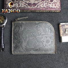 Handmade Leather Floral Mens Front Pocket Wallet Cool Slim Leather Wallet Men billfold Wallets Bifold for Men - imessengerbags
