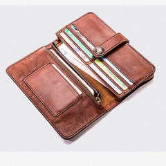 Handmade Leather Mens Cool Long Leather Wallet Bifold Clutch Wallet for Men