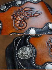 Cool Leather Mens Engraved Scorpion Biker Belt Pouch Waist Bag Drop Leg Bag for Men