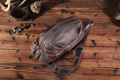 Handmade Leather Mens Cool Chest Bag Sling Bag Crossbody Bag Travel Bag Hiking Bag for men