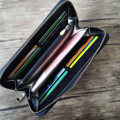 Handmade Leather Wolf Tooled Mens Long Wallet Cool Leather Wallet Clutch Wallet for Men - imessengerbags