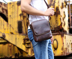 Genuine Leather Mens Cool Messenger Bag Square Bag Chest Bag Bike Bag Cycling Bag for men - imessengerbags
